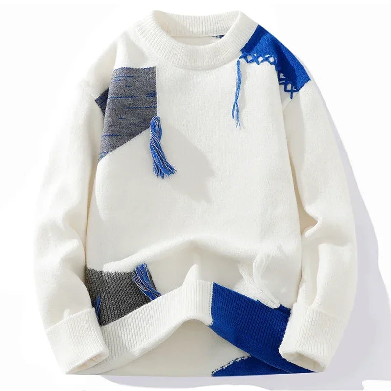 Men's Windproof Warm and Fashionable Knitted Sweater with Round Neck for Comfortable Casual and Versatile Winter Home Wear