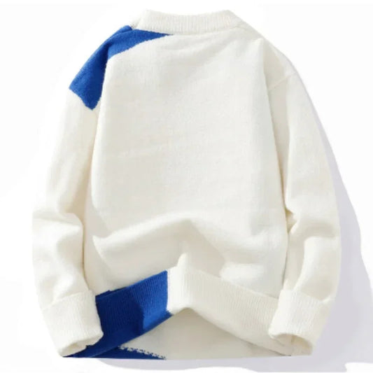 Men's Windproof Warm and Fashionable Knitted Sweater with Round Neck for Comfortable Casual and Versatile Winter Home Wear