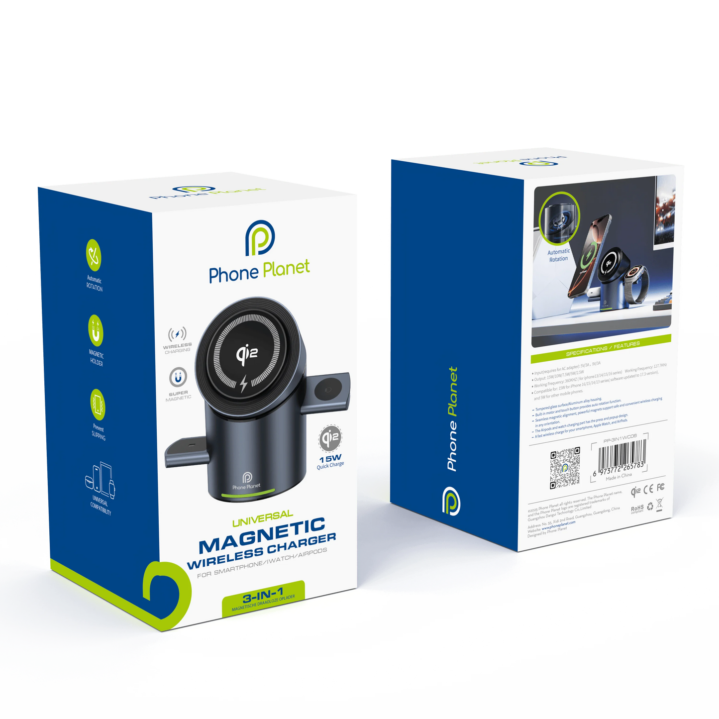 New Truly Qi2 3In1 15W Magnetic Touch Button Wireless Charger for Iphone Android IOS Phones Smart Watches Fast Charging Station