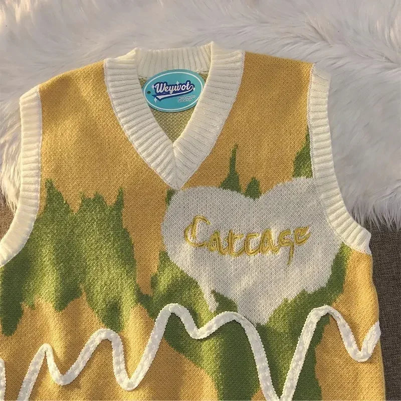 Knitwear Waistcoat Sleeveless Loose Fit Sweater Man Y2k Original Designer Woven Elegant Knit Vests for Men New In Top Aesthetic