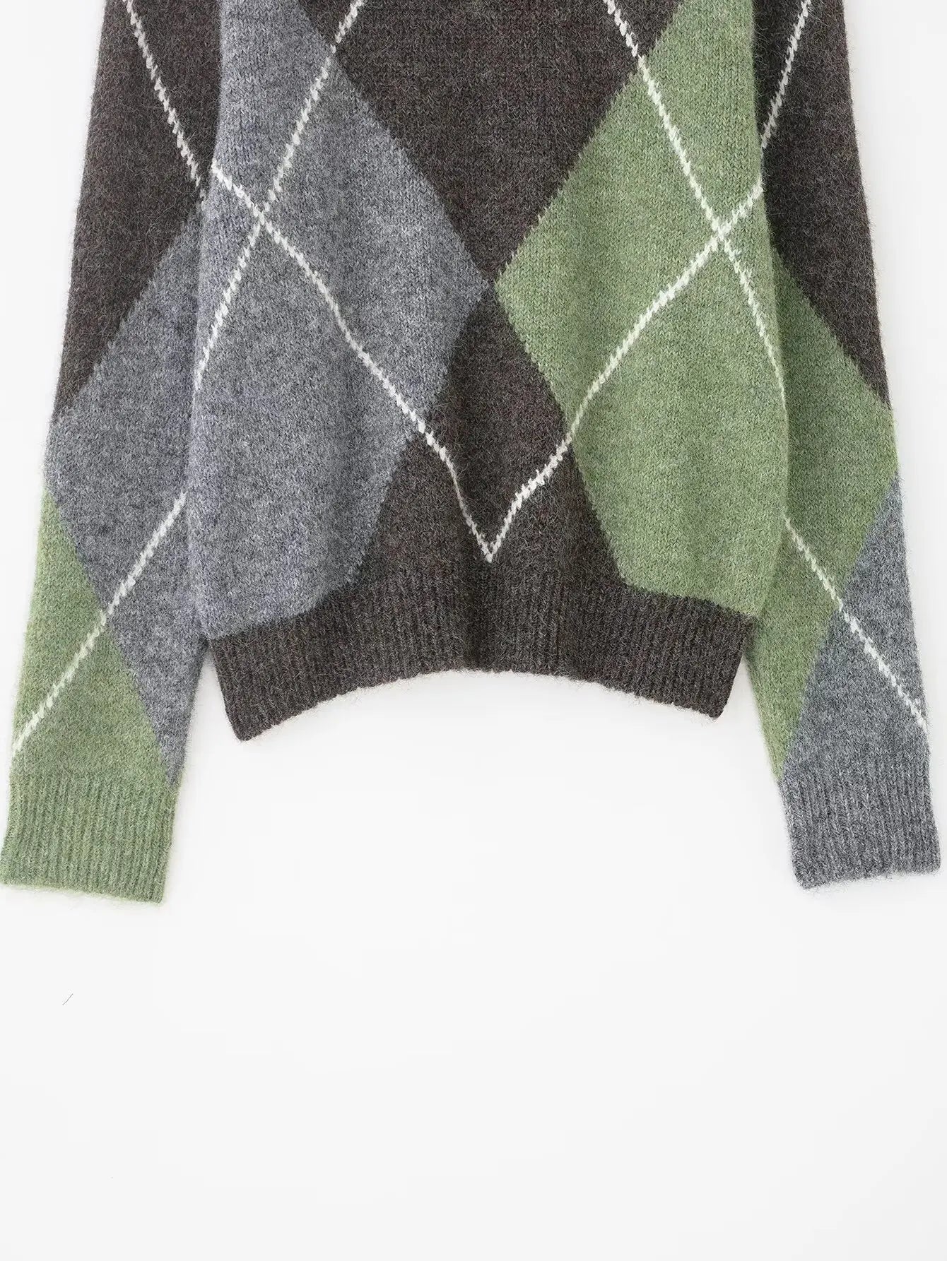 HH Women Fashion Argyle Knitted Sweater Casual Long Sleeve V Neck Pullover Sweater 2026 Spring Trend Knitwear Chic Tops