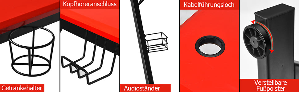 Z-shaped gaming table computer table PC table with mug holder headphones hooks and pit stands desk for home