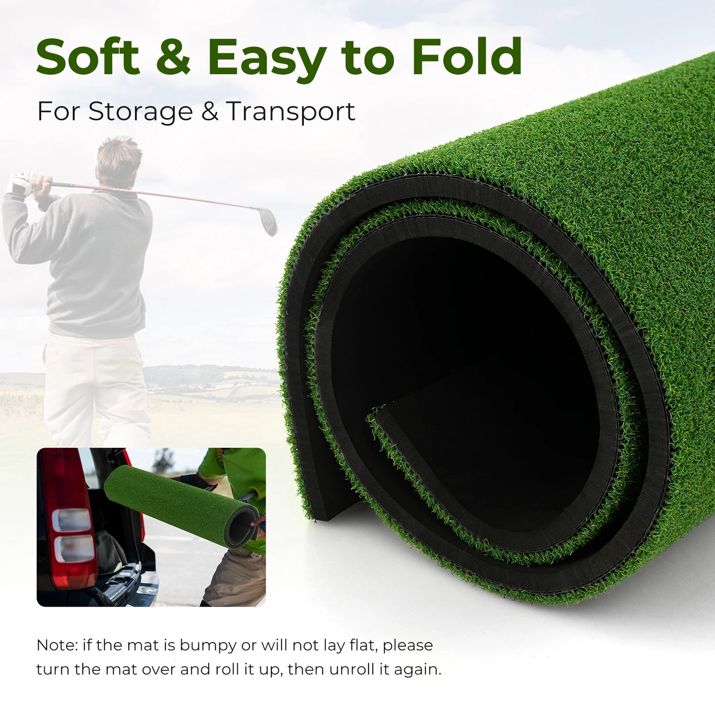 Golf Practice Mat with Artificial Grass, 5 x 3 Feet Indoor Outdoor Hitting Pad with Rubber Tees & Alignment Rods, Golf Mat