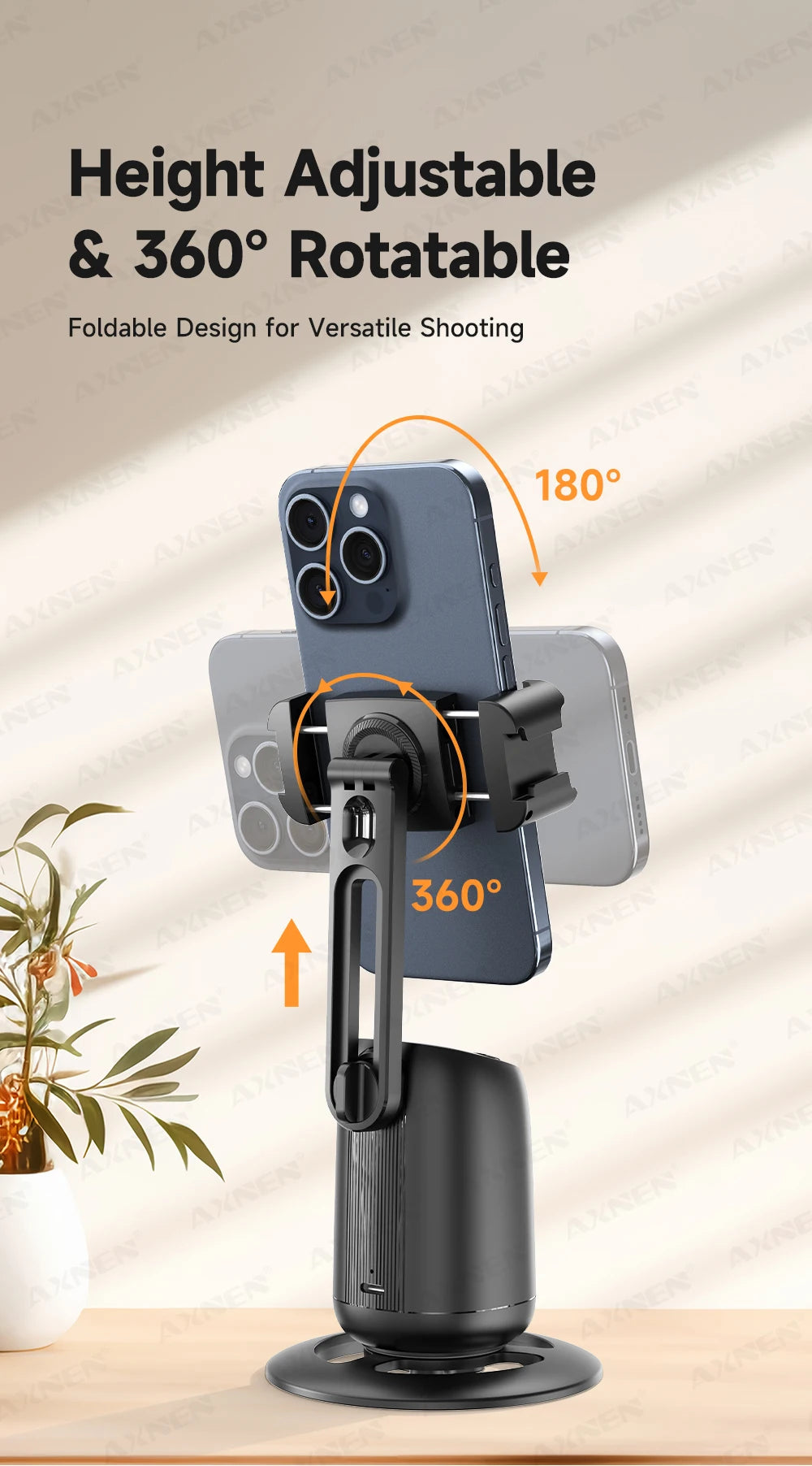 AI Auto-Tracking Phone Gimbal 360° Rotating Face Tracking Stabilizer Portable Desktop Holder for Live Streaming & Photo Shooting