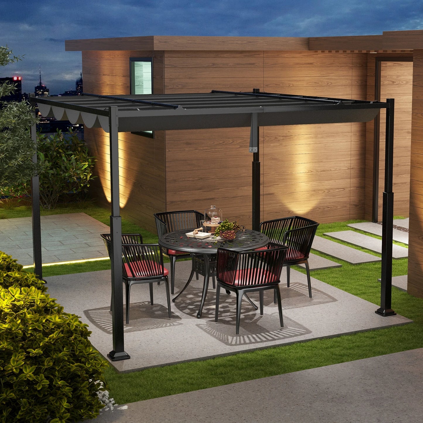 Pergola with sliding roof, 3.1x3.1 m pavilion waterproof stable winter resistant, garden pavilion with sturdy metal pillars for terrace