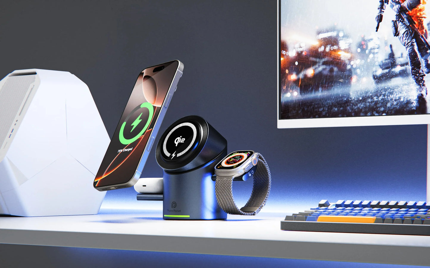 New Truly Qi2 3In1 15W Magnetic Touch Button Wireless Charger for Iphone Android IOS Phones Smart Watches Fast Charging Station