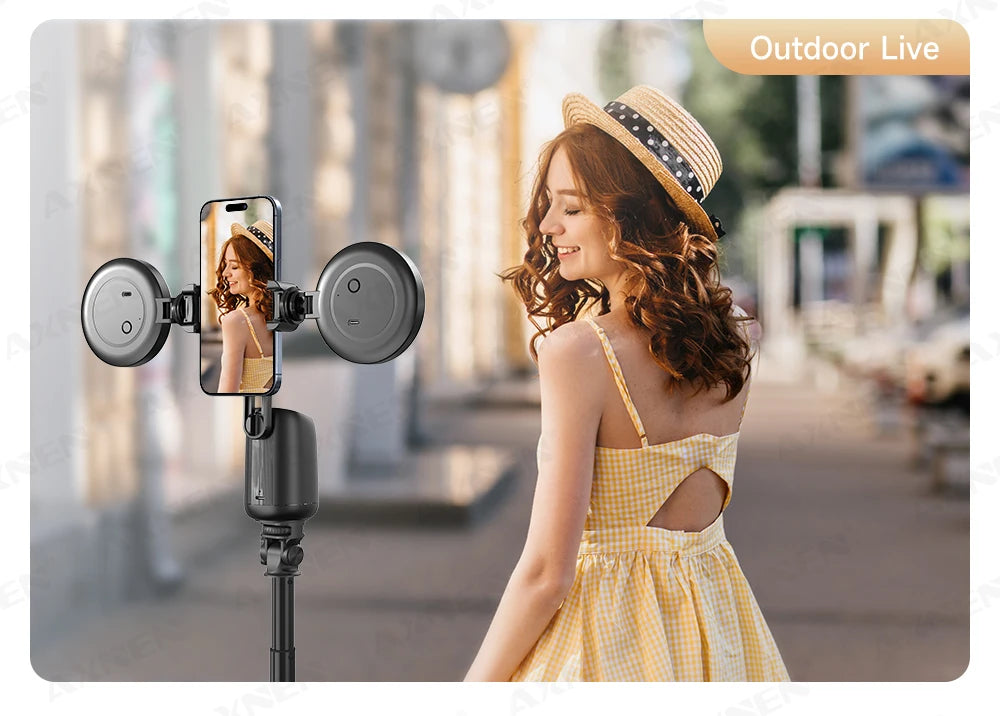 AI Auto-Tracking Phone Gimbal 360° Rotating Face Tracking Stabilizer Portable Desktop Holder for Live Streaming & Photo Shooting