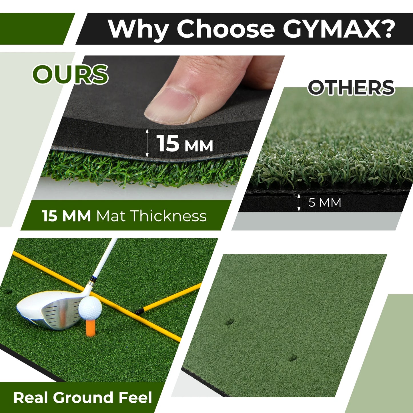 Golf Practice Mat with Artificial Grass, 5 x 3 Feet Indoor Outdoor Hitting Pad with Rubber Tees & Alignment Rods, Golf Mat