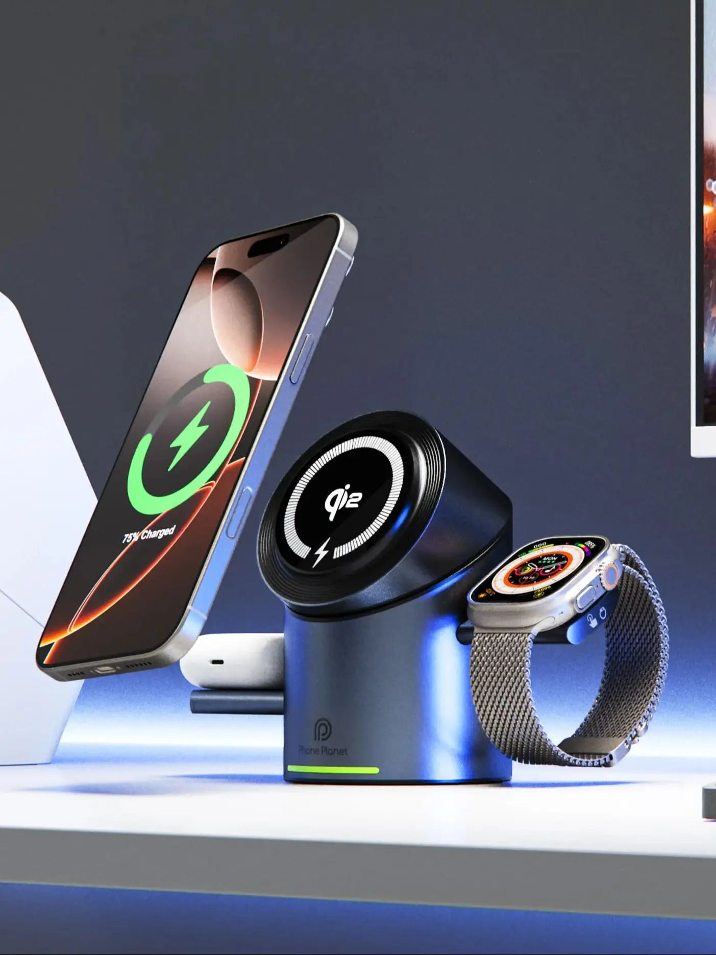 New Truly Qi2 3In1 15W Magnetic Touch Button Wireless Charger for Iphone Android IOS Phones Smart Watches Fast Charging Station