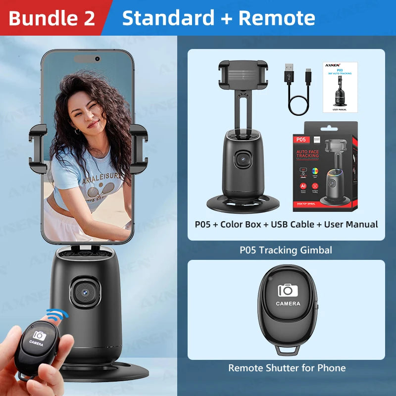 AI Auto-Tracking Phone Gimbal 360° Rotating Face Tracking Stabilizer Portable Desktop Holder for Live Streaming & Photo Shooting