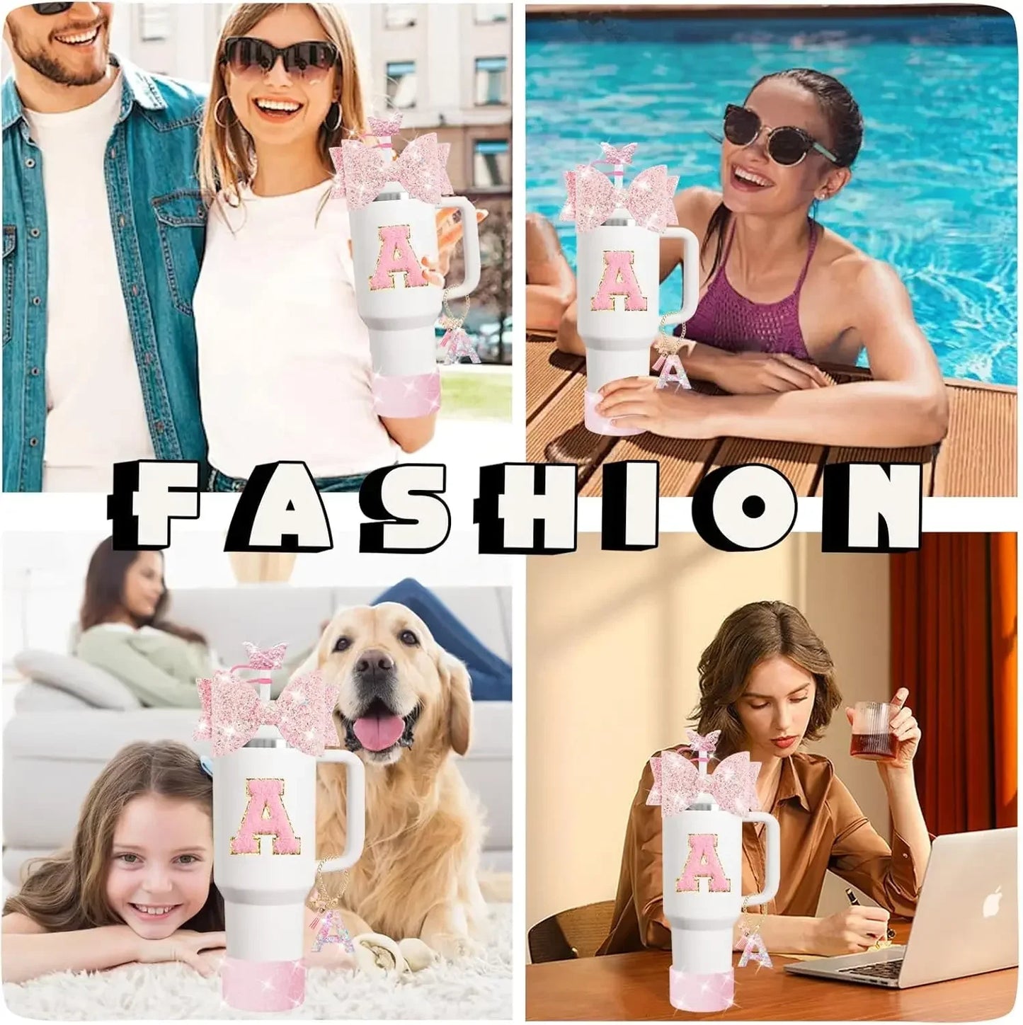 8PCS Cup Accessories Set for Stanley 30oz 40oz Tumbler Straw Topper Cover Cap Boot,Spill Proof Stopper Charm Initials Sticker