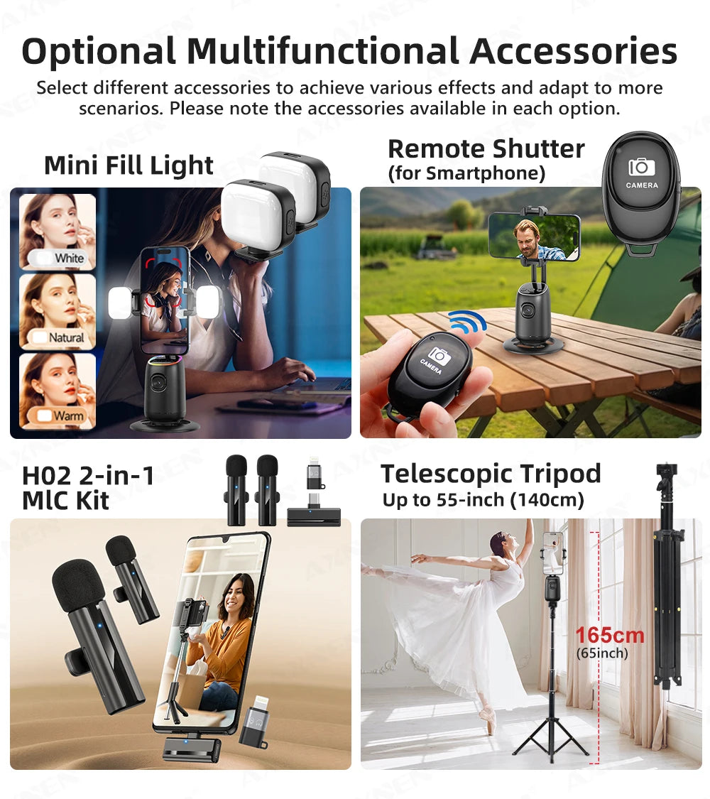 AI Auto-Tracking Phone Gimbal 360° Rotating Face Tracking Stabilizer Portable Desktop Holder for Live Streaming & Photo Shooting