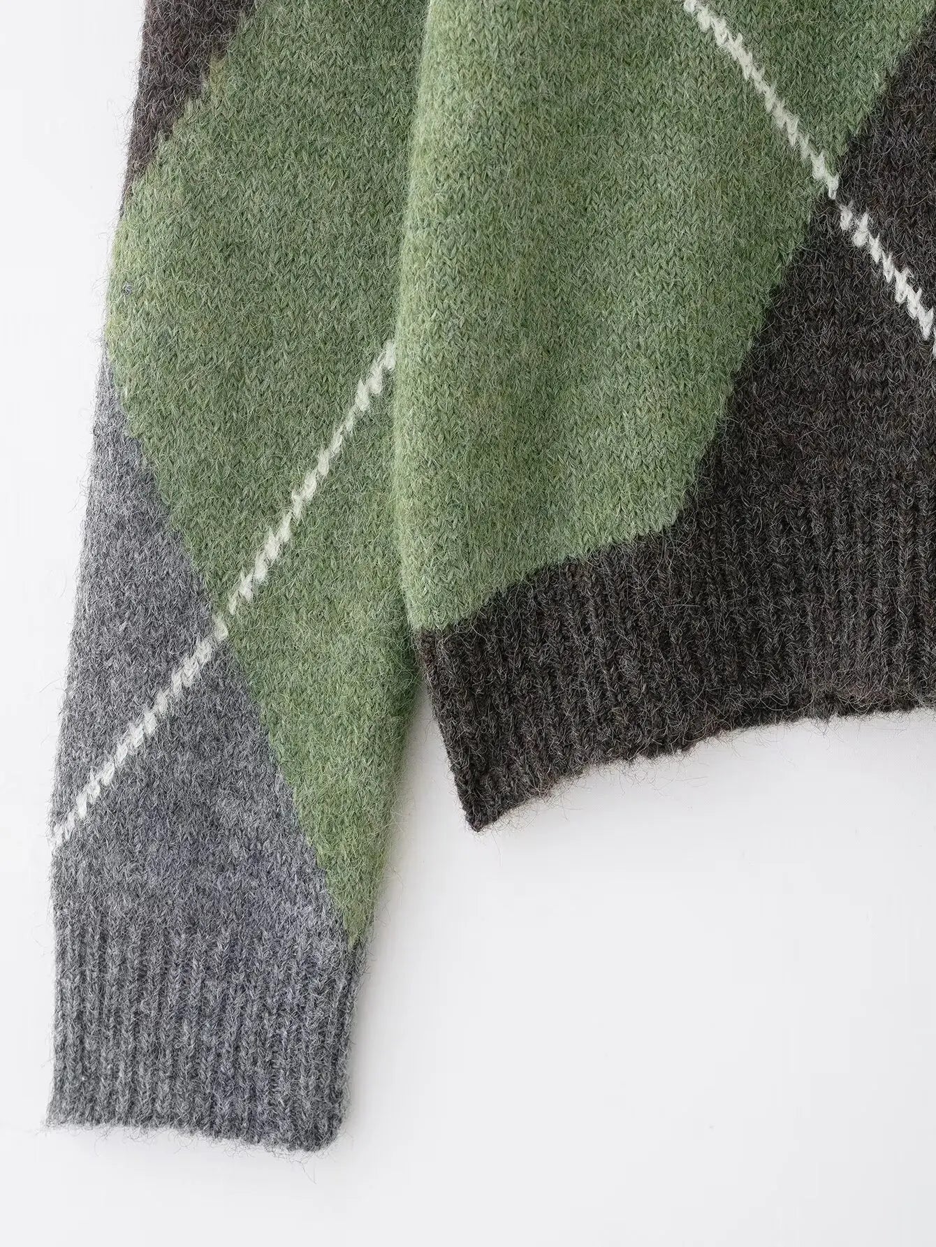 HH Women Fashion Argyle Knitted Sweater Casual Long Sleeve V Neck Pullover Sweater 2026 Spring Trend Knitwear Chic Tops