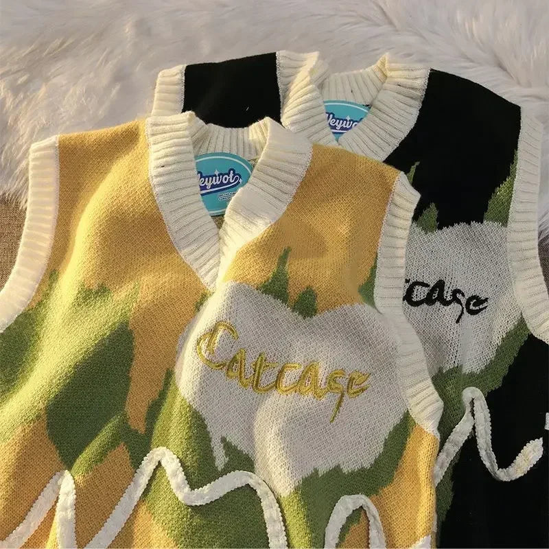 Knitwear Waistcoat Sleeveless Loose Fit Sweater Man Y2k Original Designer Woven Elegant Knit Vests for Men New In Top Aesthetic