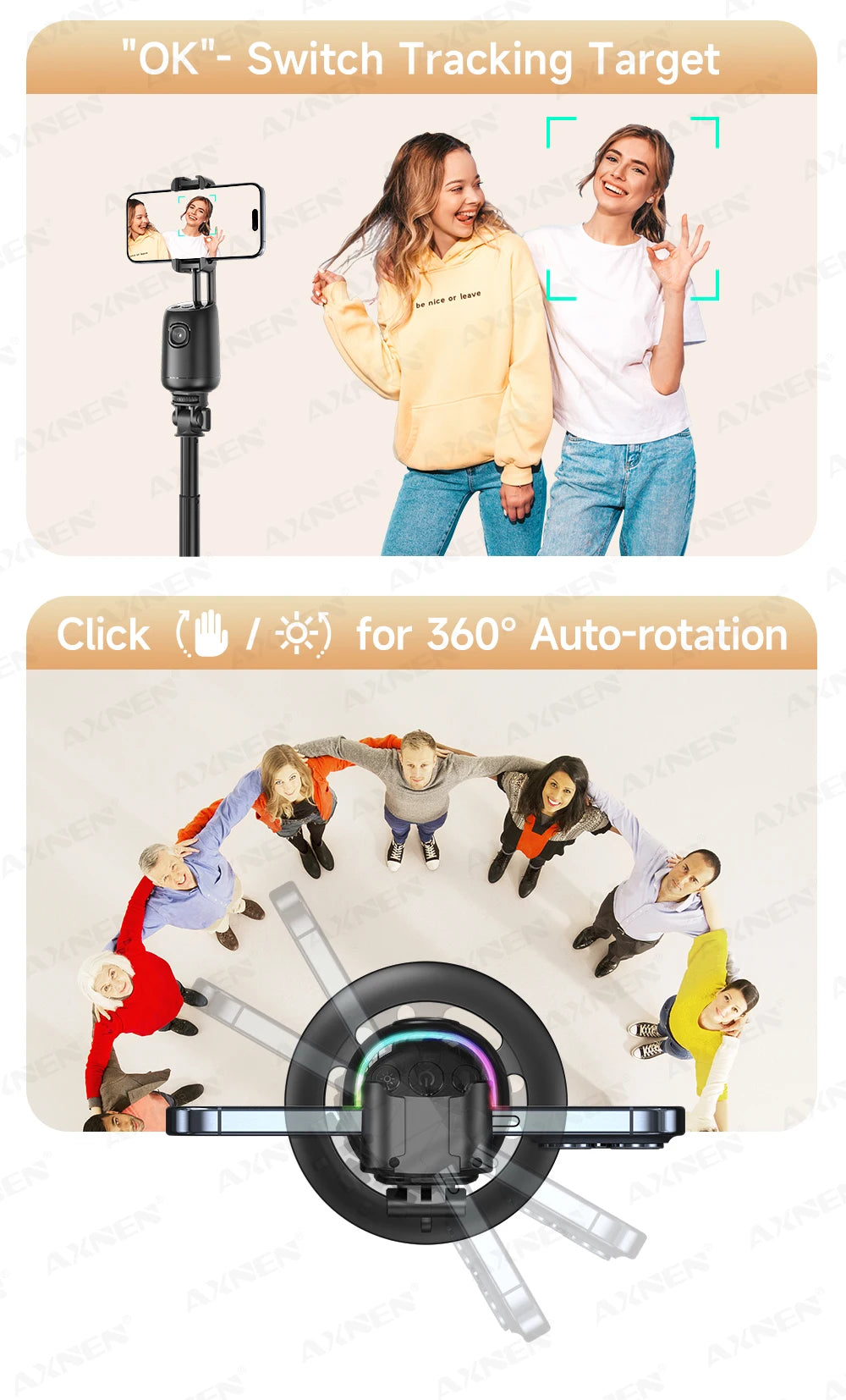 AI Auto-Tracking Phone Gimbal 360° Rotating Face Tracking Stabilizer Portable Desktop Holder for Live Streaming & Photo Shooting