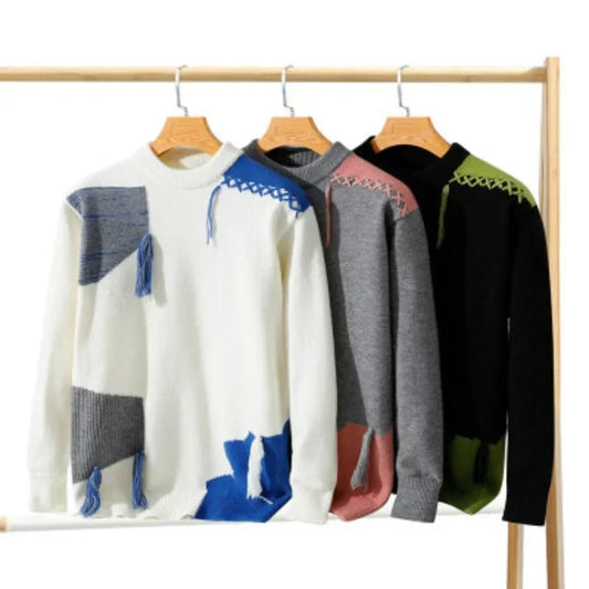 Men's Windproof Warm and Fashionable Knitted Sweater with Round Neck for Comfortable Casual and Versatile Winter Home Wear