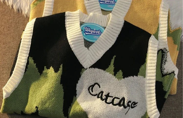 Knitwear Waistcoat Sleeveless Loose Fit Sweater Man Y2k Original Designer Woven Elegant Knit Vests for Men New In Top Aesthetic