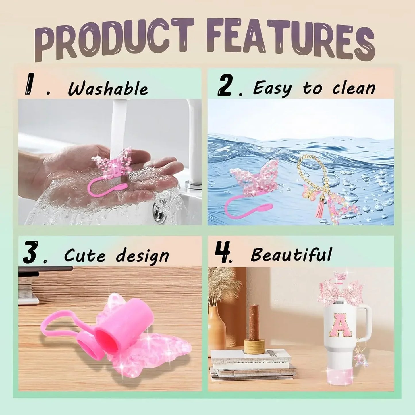 8PCS Cup Accessories Set for Stanley 30oz 40oz Tumbler Straw Topper Cover Cap Boot,Spill Proof Stopper Charm Initials Sticker