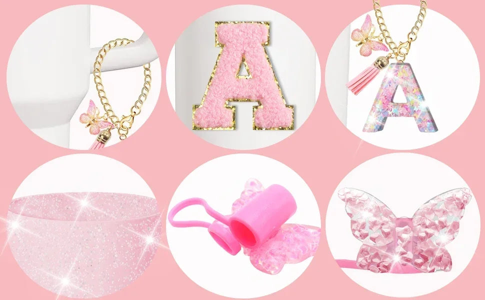 8PCS Cup Accessories Set for Stanley 30oz 40oz Tumbler Straw Topper Cover Cap Boot,Spill Proof Stopper Charm Initials Sticker