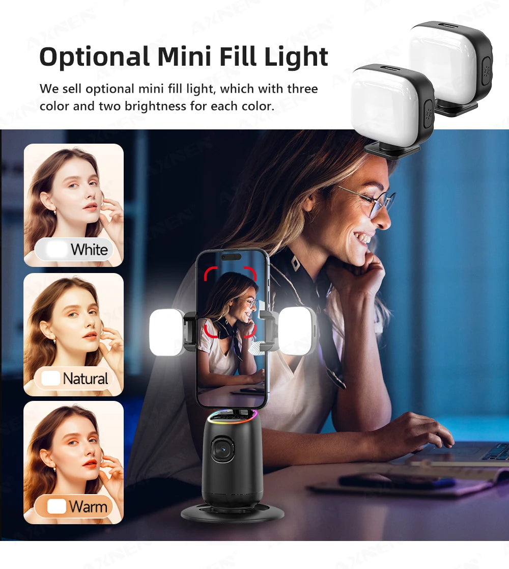 AI Auto-Tracking Phone Gimbal 360° Rotating Face Tracking Stabilizer Portable Desktop Holder for Live Streaming & Photo Shooting