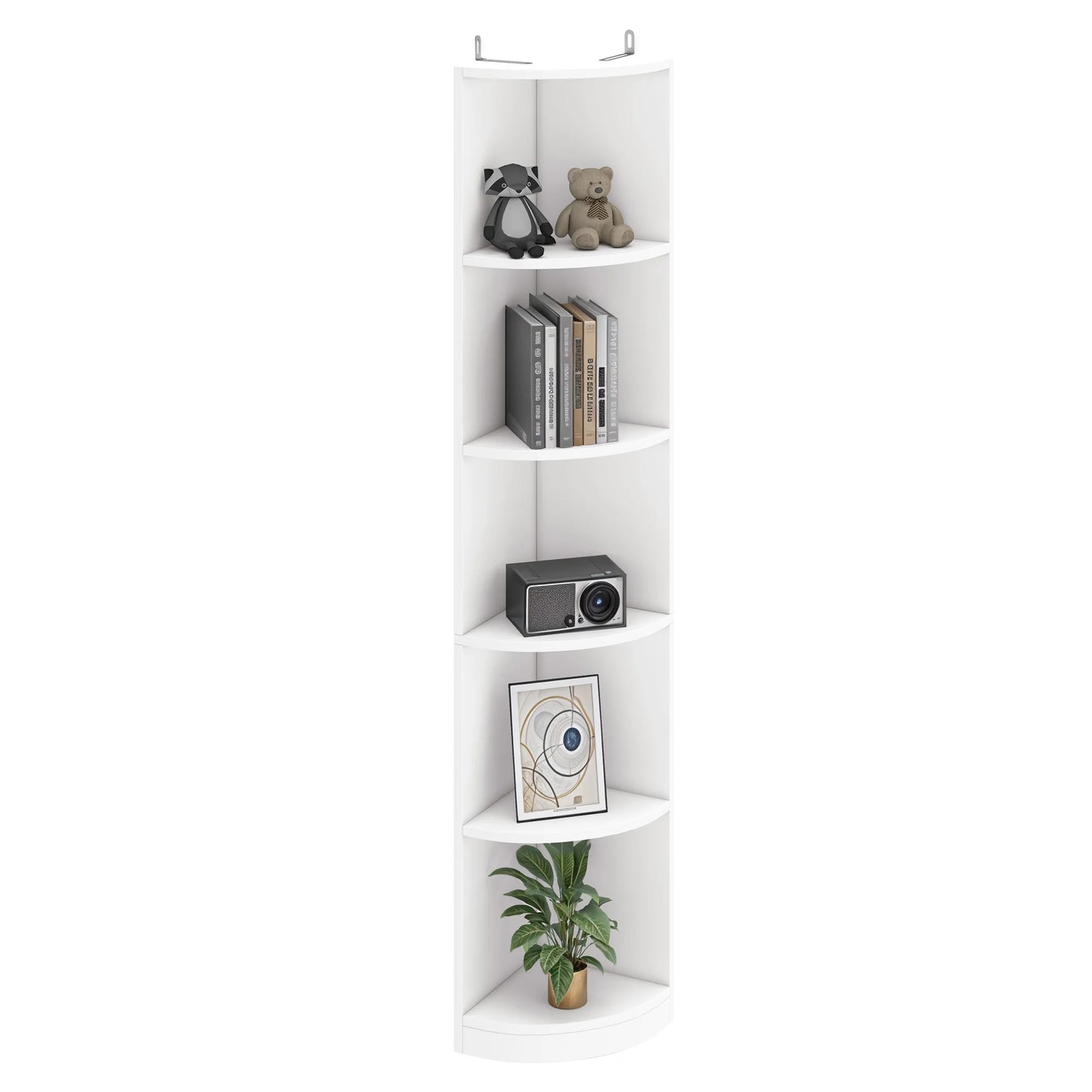 YITAHOME White 5-Tier Corner Bookcase - 30x30x180cm Wooden Shelf, Open Storage for Living Room & Office - Freestanding (White)