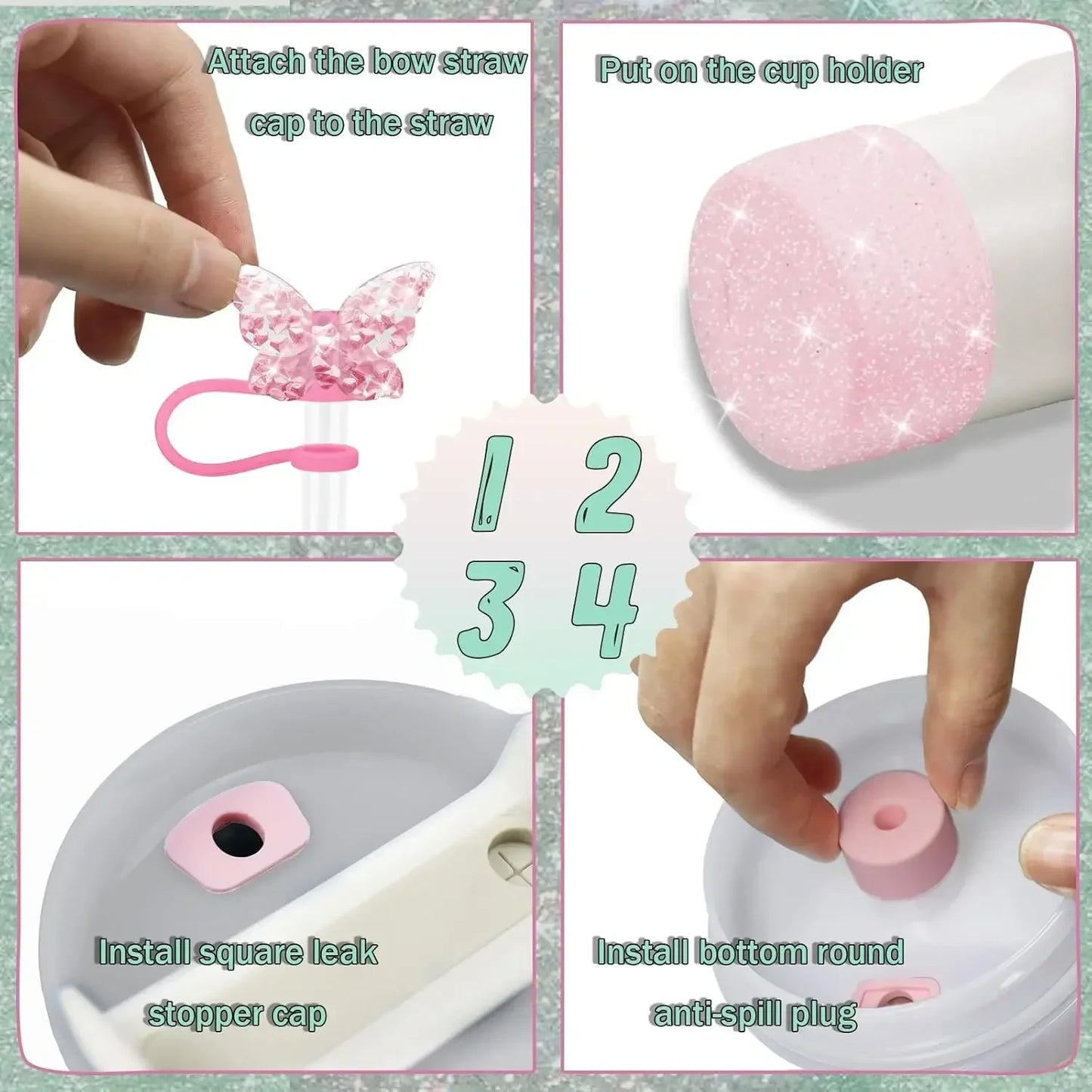 8PCS Cup Accessories Set for Stanley 30oz 40oz Tumbler Straw Topper Cover Cap Boot,Spill Proof Stopper Charm Initials Sticker