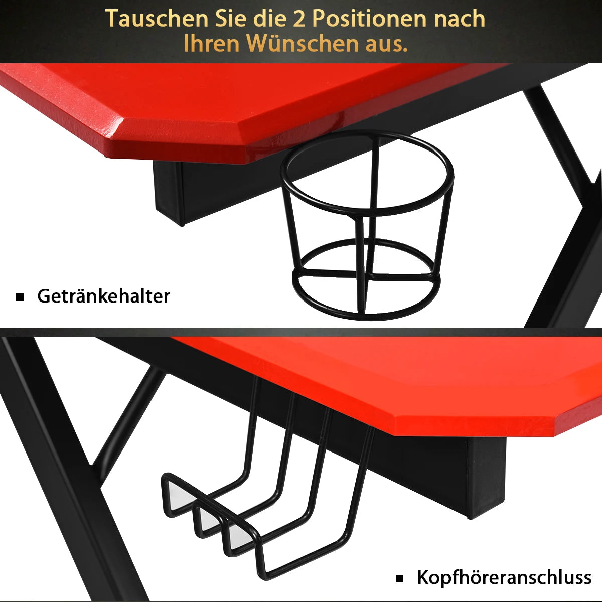 Z-shaped gaming table computer table PC table with mug holder headphones hooks and pit stands desk for home