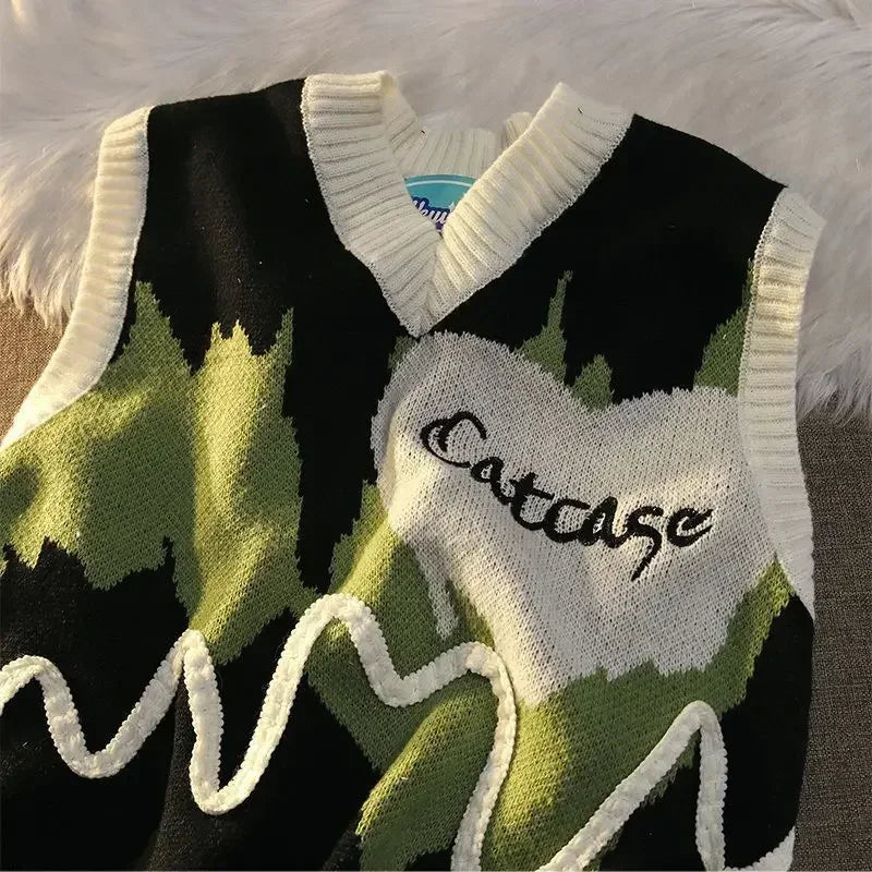 Knitwear Waistcoat Sleeveless Loose Fit Sweater Man Y2k Original Designer Woven Elegant Knit Vests for Men New In Top Aesthetic